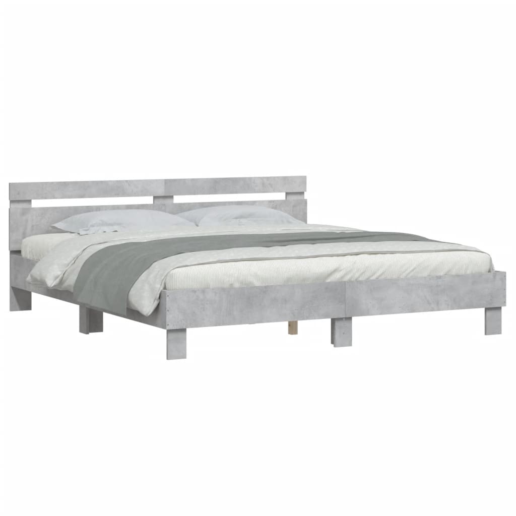 vidaXL Cadru de pat cu tăblie gri beton 180x200 cm lemn prelucrat vidaXL Cadru de pat cu tăblie gri beton 180x200 cm lemn prelucrat
