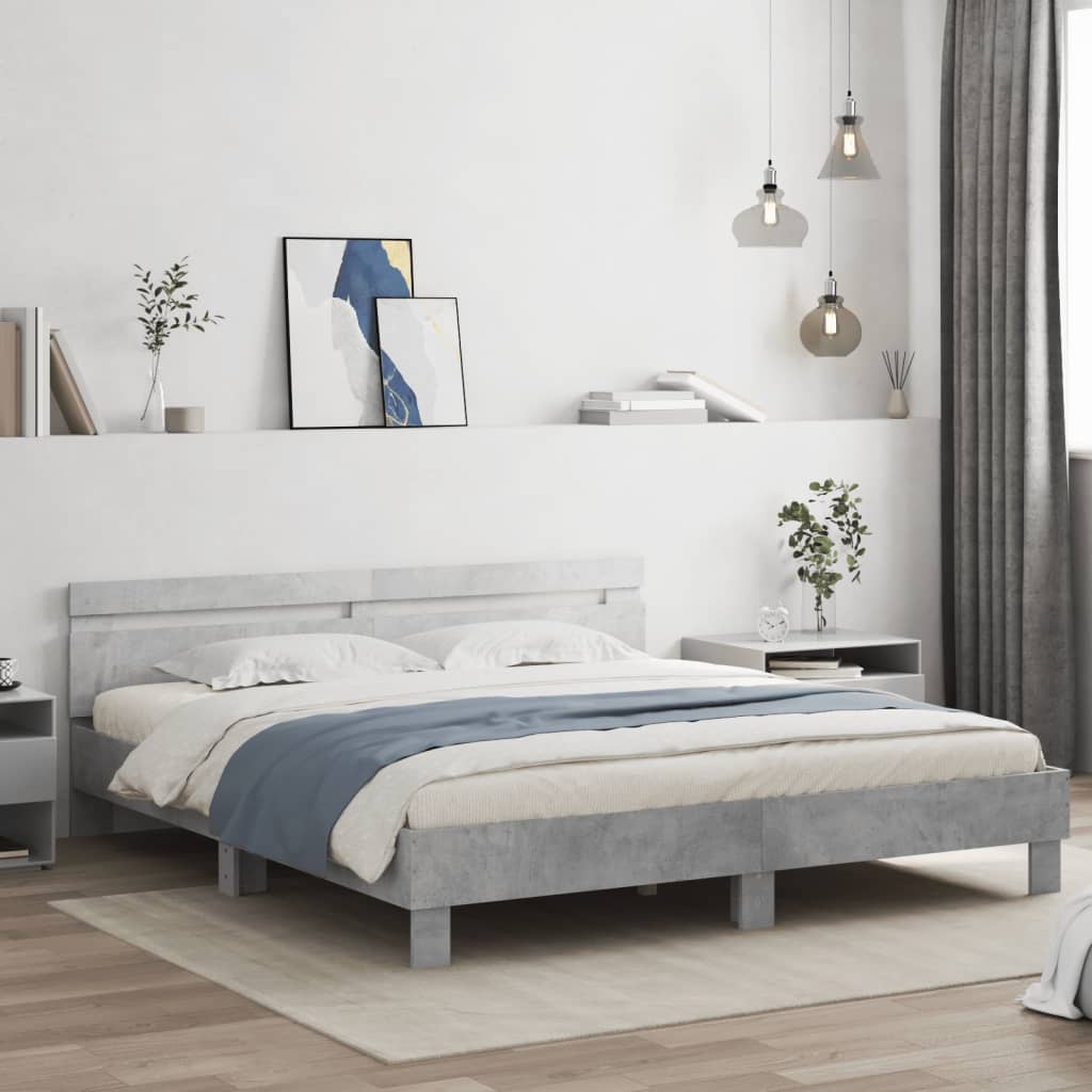 vidaXL Cadru de pat cu tăblie gri beton 180x200 cm lemn prelucrat vidaXL Cadru de pat cu tăblie gri beton 180x200 cm lemn prelucrat