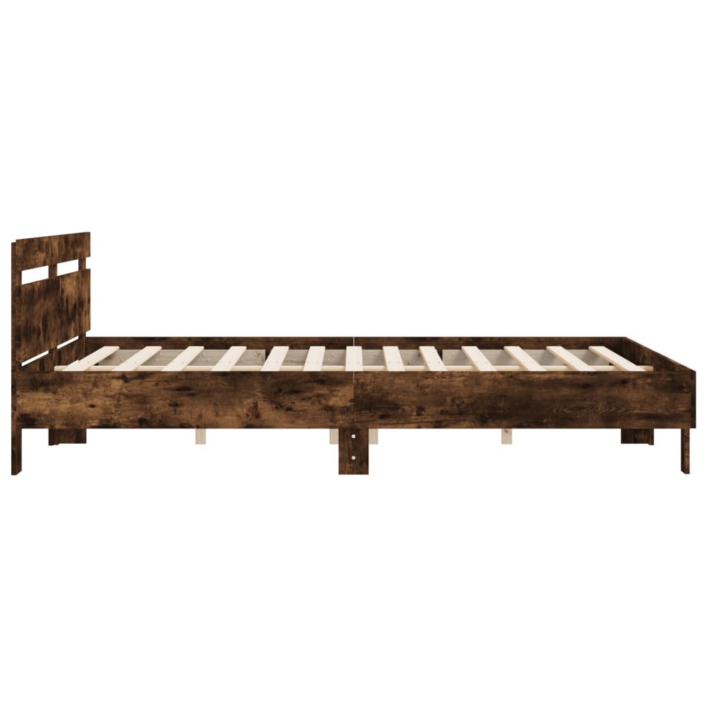 vidaXL Cadru de pat cu tăblie stejar fumuriu 180x200 cm lemn prelucrat vidaXL Cadru de pat cu tăblie stejar fumuriu 180x200 cm lemn prelucrat