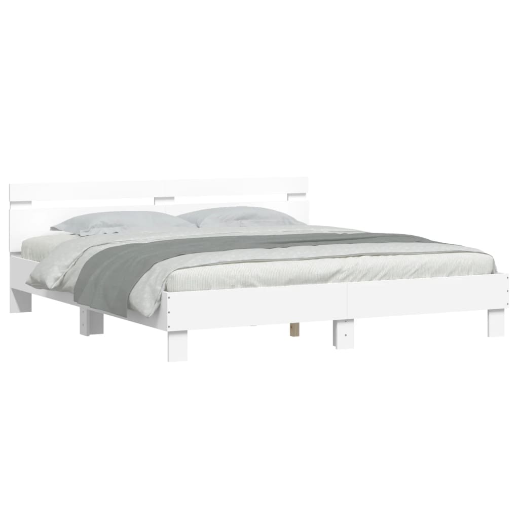 vidaXL Cadru de pat cu tăblie, alb, 160x200 cm, lemn prelucrat vidaXL Cadru de pat cu tăblie, alb, 160x200 cm, lemn prelucrat
