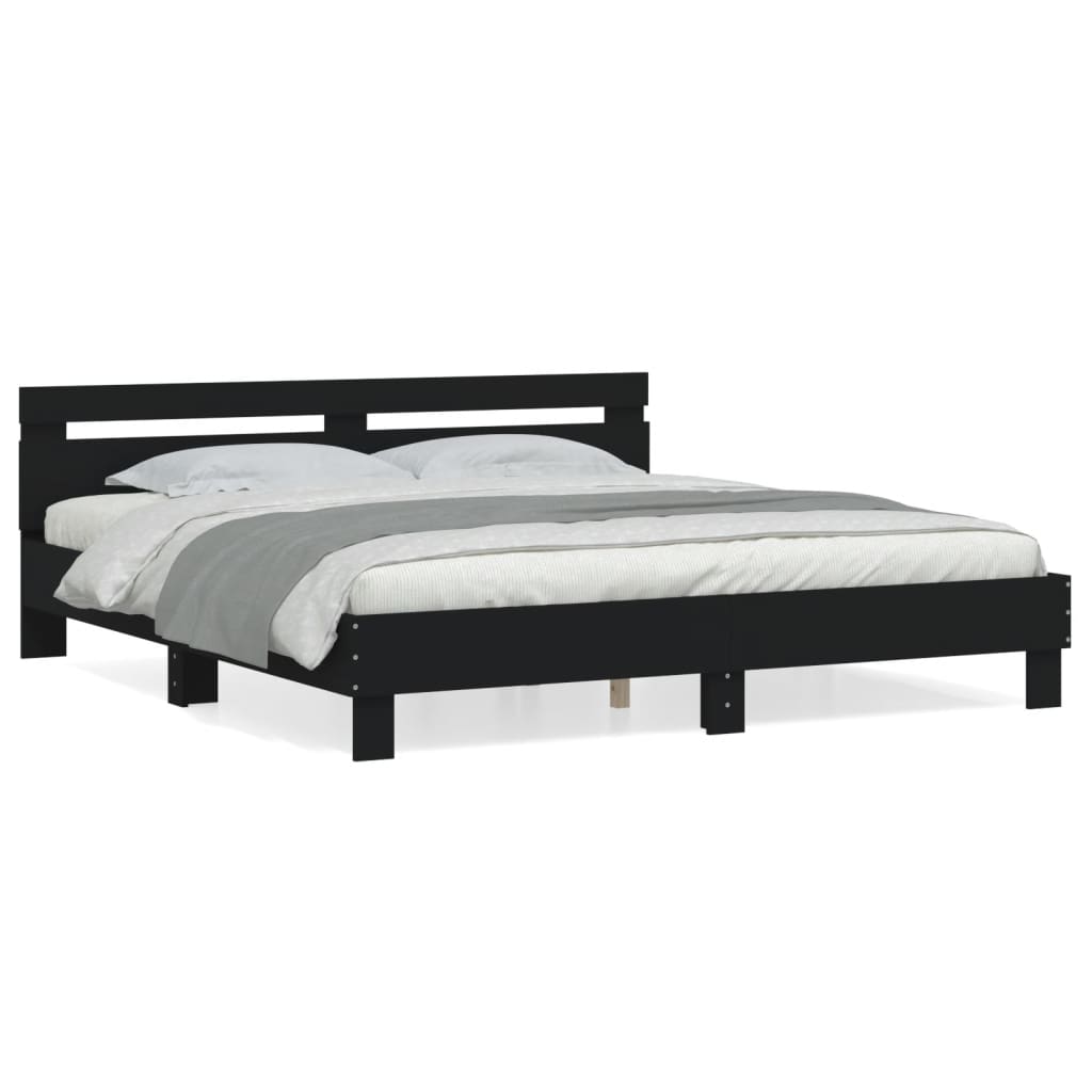 vidaXL Cadru de pat cu tăblie, negru, 160x200 cm, lemn prelucrat vidaXL Cadru de pat cu tăblie, negru, 160x200 cm, lemn prelucrat