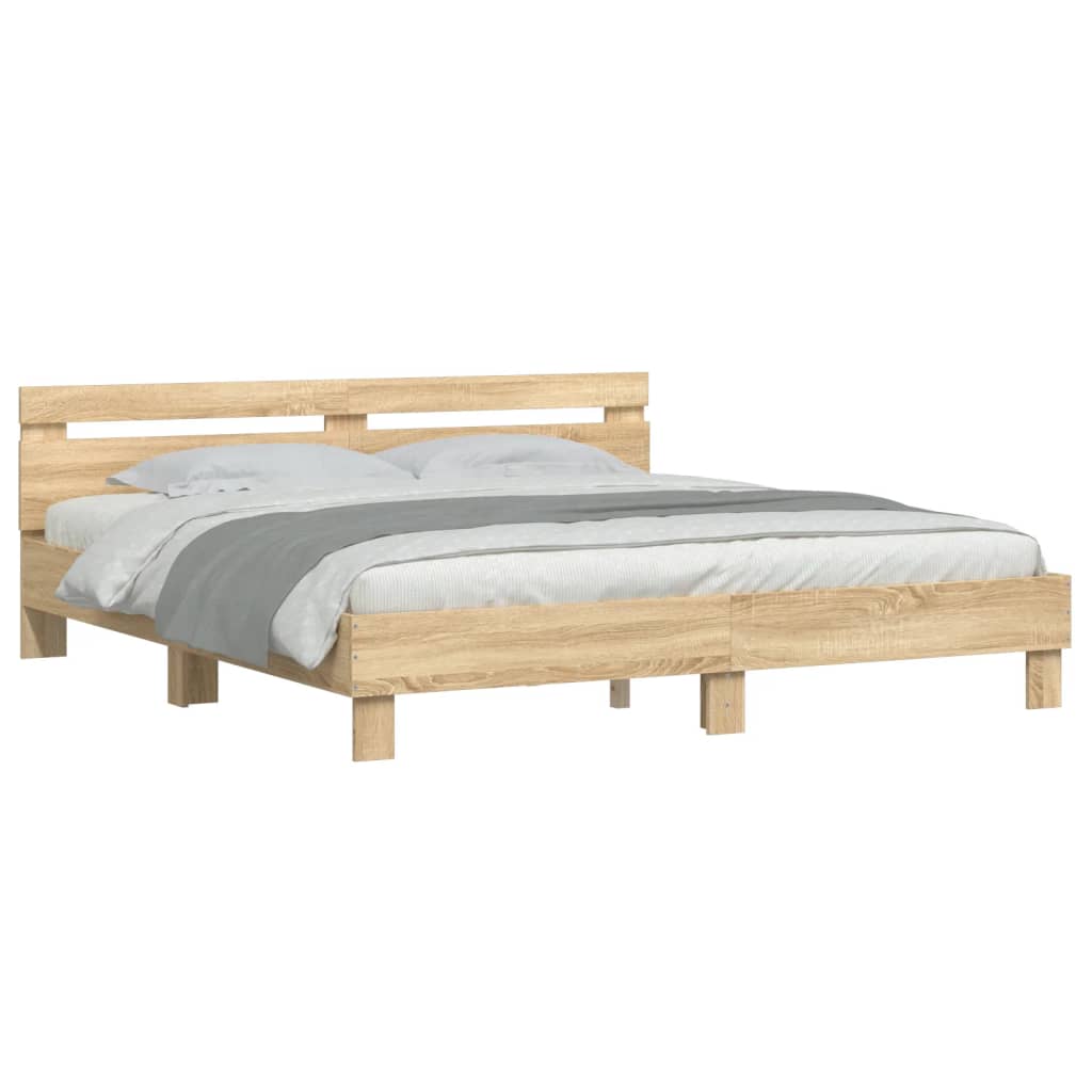 vidaXL Cadru de pat cu tăblie stejar sonoma 160x200 cm lemn prelucrat