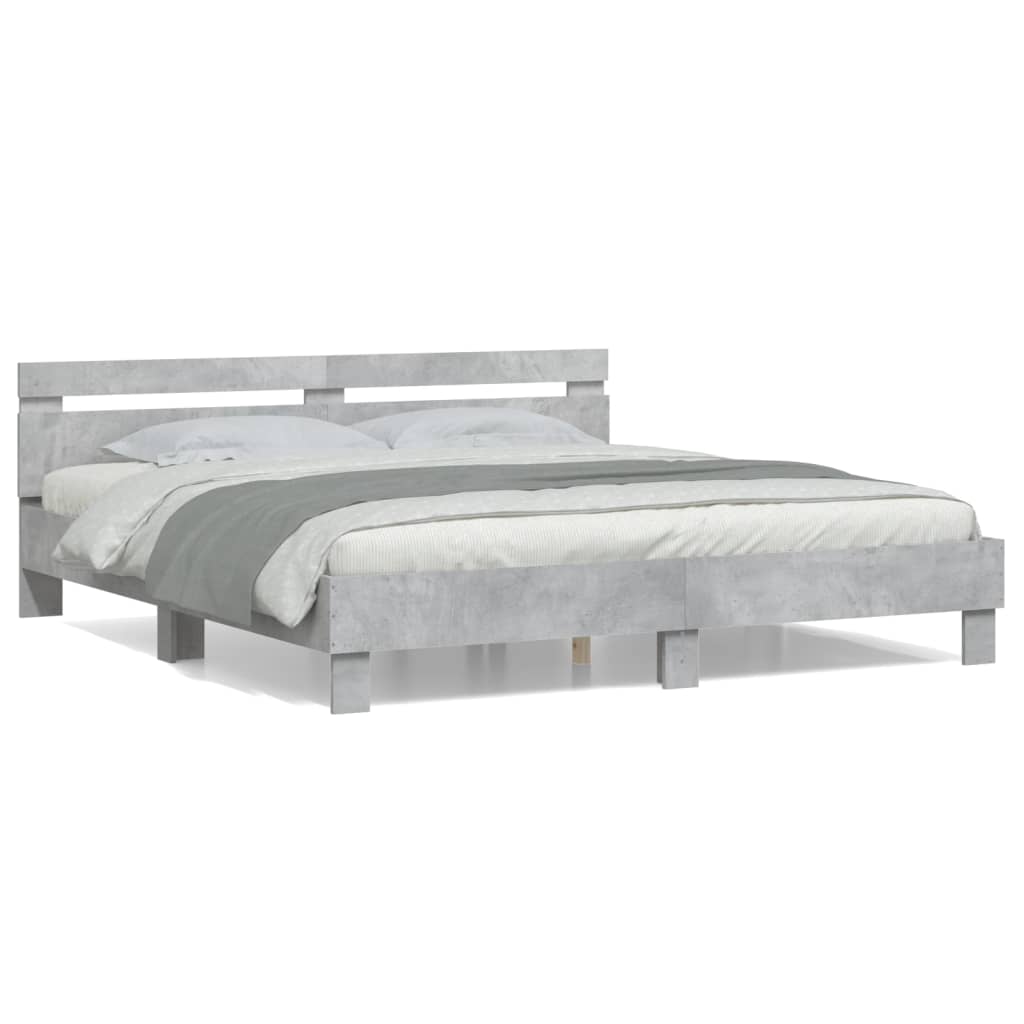 vidaXL Cadru de pat cu tăblie gri beton 160x200 cm lemn prelucrat vidaXL Cadru de pat cu tăblie gri beton 160x200 cm lemn prelucrat