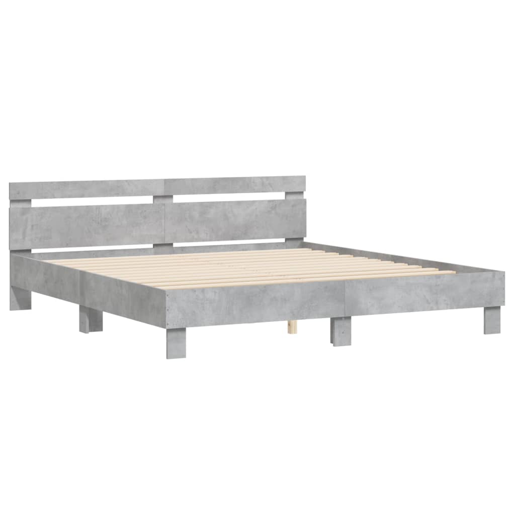 vidaXL Cadru de pat cu tăblie gri beton 160x200 cm lemn prelucrat vidaXL Cadru de pat cu tăblie gri beton 160x200 cm lemn prelucrat