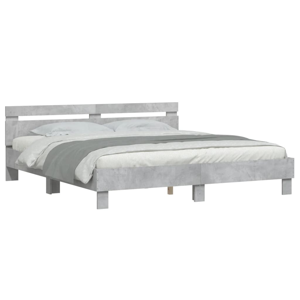vidaXL Cadru de pat cu tăblie gri beton 160x200 cm lemn prelucrat vidaXL Cadru de pat cu tăblie gri beton 160x200 cm lemn prelucrat