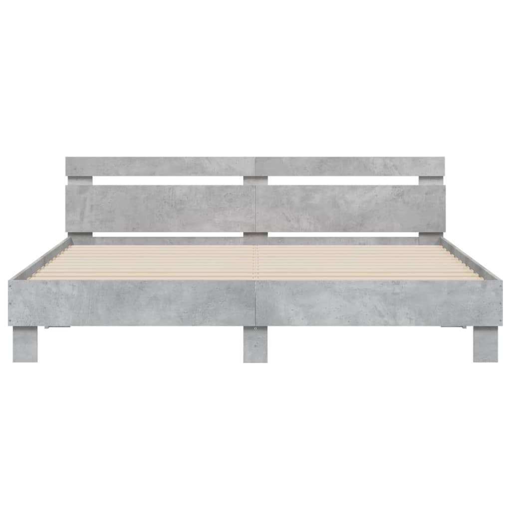 vidaXL Cadru de pat cu tăblie gri beton 160x200 cm lemn prelucrat vidaXL Cadru de pat cu tăblie gri beton 160x200 cm lemn prelucrat