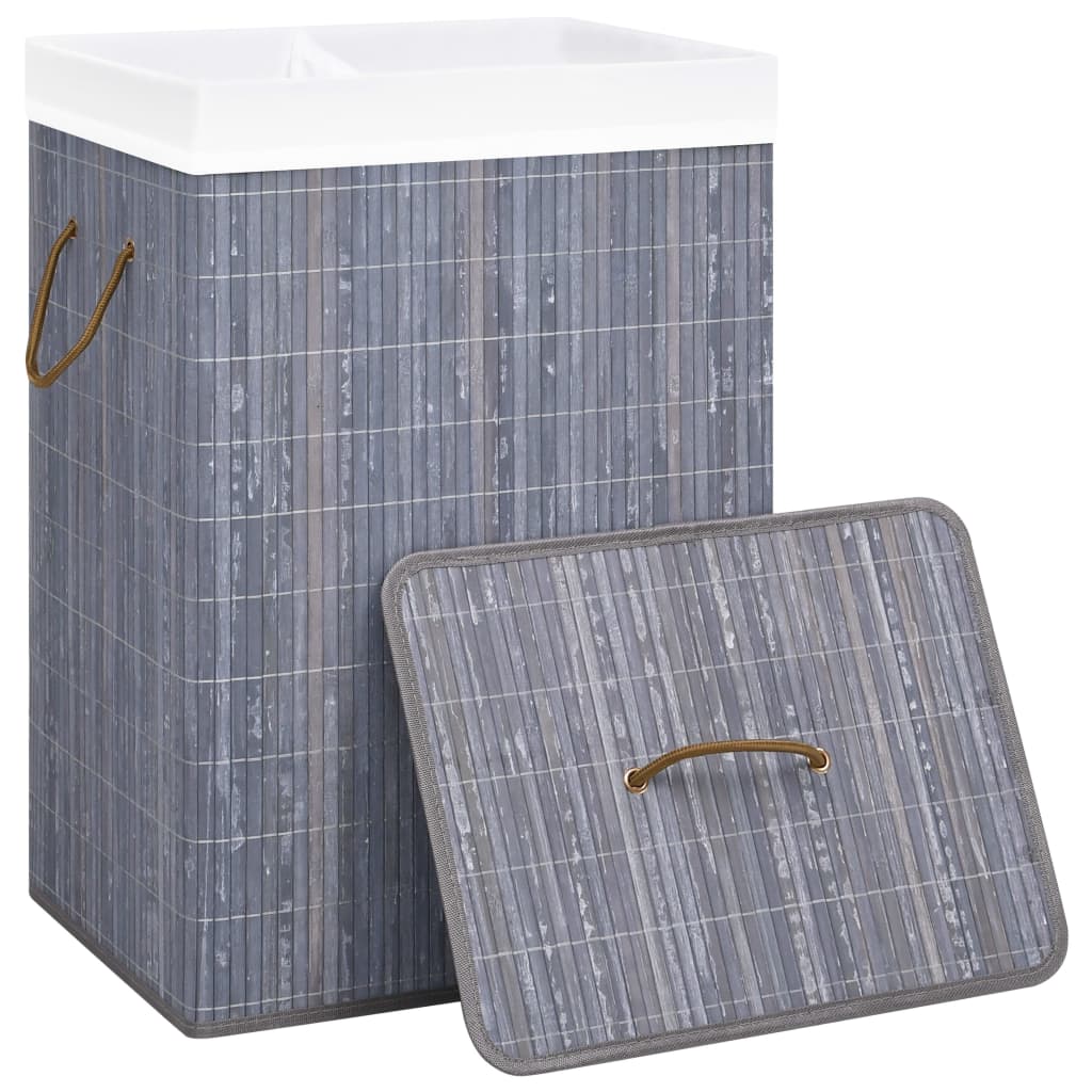 vidaXL Coș de rufe din bambus cu 2 secțiuni, gri, 72 L vidaXL Coș de rufe din bambus cu 2 secțiuni, gri, 72 L