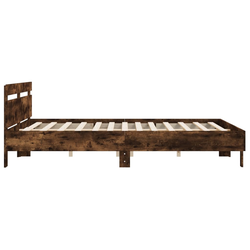 vidaXL Cadru de pat cu tăblie stejar fumuriu 160x200 cm lemn prelucrat vidaXL Cadru de pat cu tăblie stejar fumuriu 160x200 cm lemn prelucrat