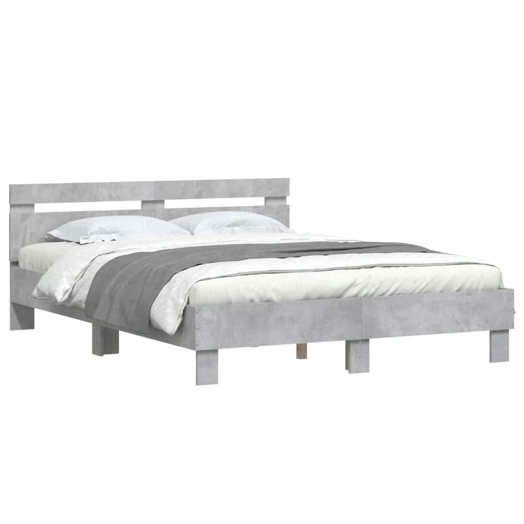 vidaXL Cadru de pat cu tăblie gri beton 150x200 cm lemn prelucrat vidaXL Cadru de pat cu tăblie gri beton 150x200 cm lemn prelucrat