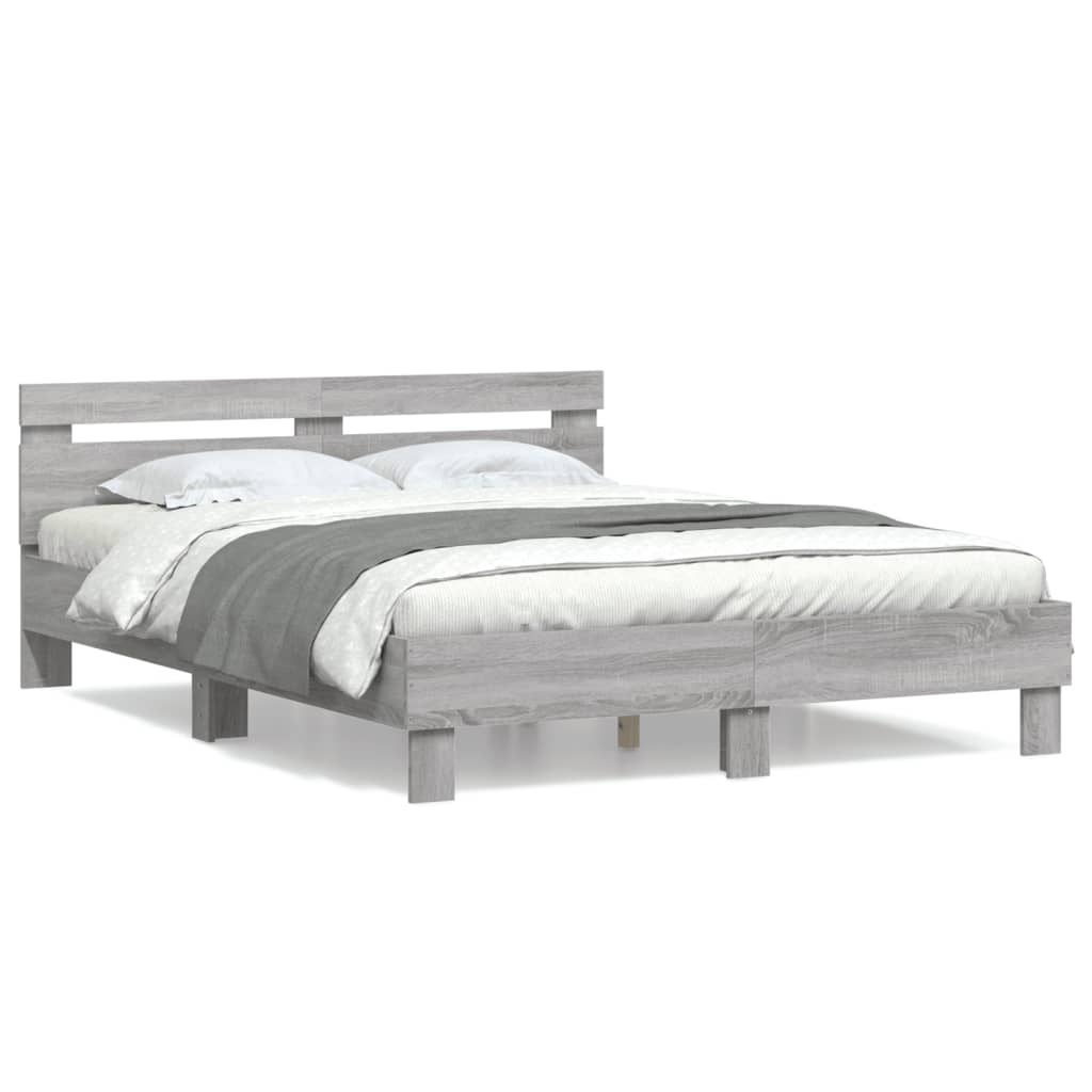 vidaXL Cadru de pat cu tăblie, gri sonoma, 150x200 cm, lemn prelucrat vidaXL Cadru de pat cu tăblie, gri sonoma, 150x200 cm, lemn prelucrat