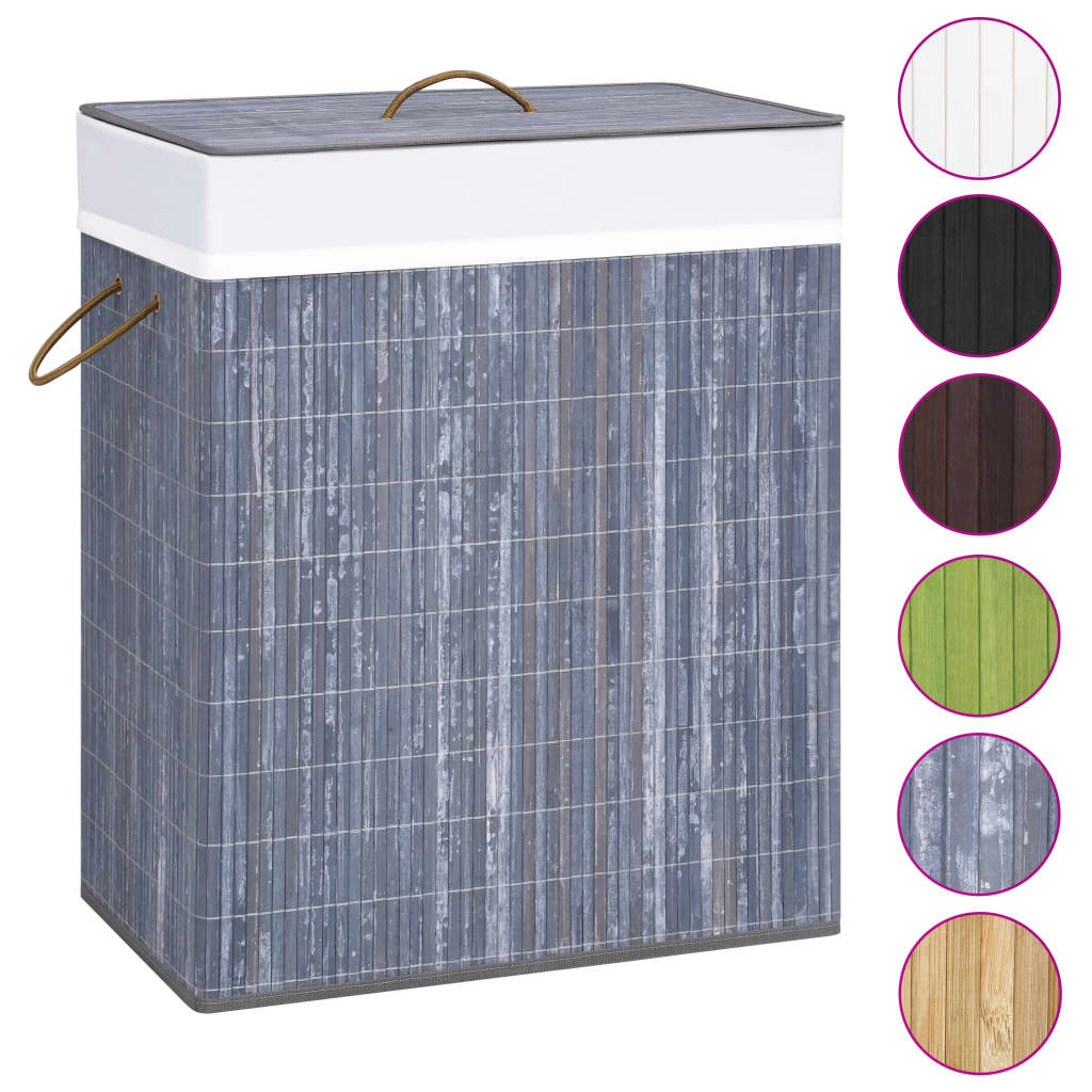 vidaXL Coș de rufe din bambus cu 2 secțiuni, gri, 100 L vidaXL Coș de rufe din bambus cu 2 secțiuni, gri, 100 L