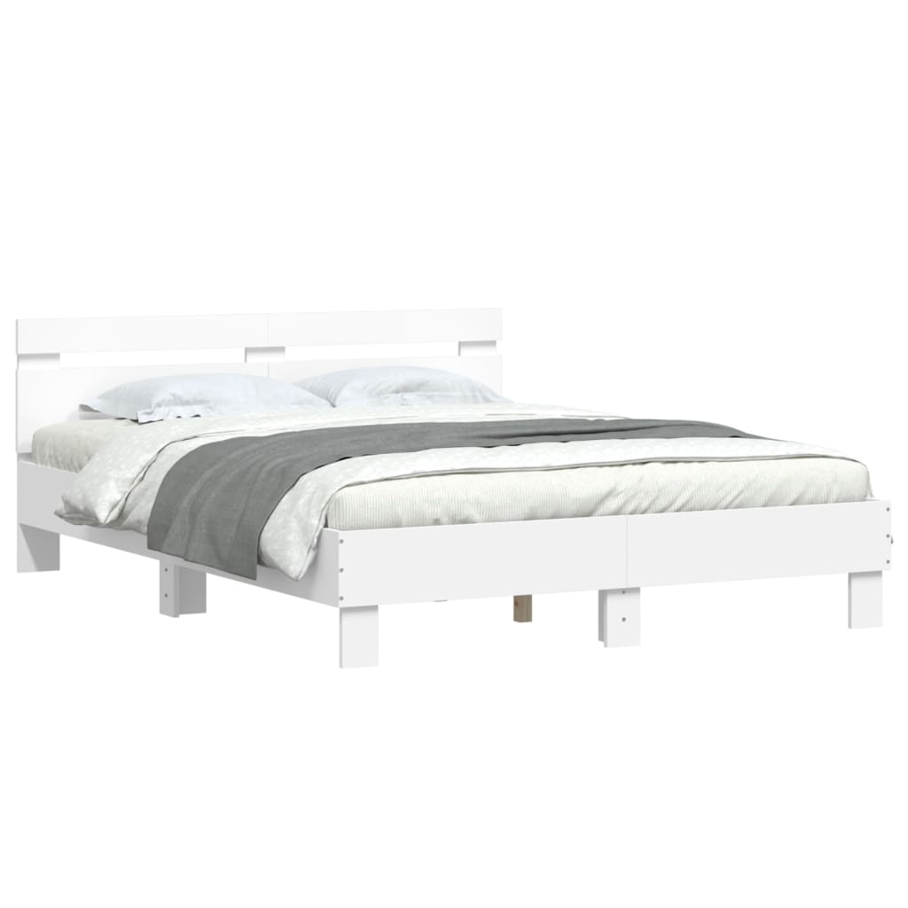 vidaXL Cadru de pat cu tăblie, alb, 140x200 cm, lemn prelucrat vidaXL Cadru de pat cu tăblie, alb, 140x200 cm, lemn prelucrat