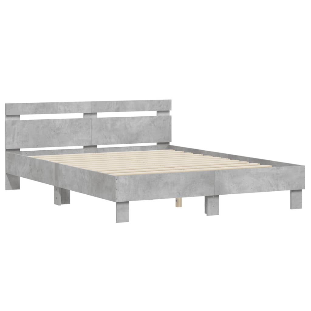vidaXL Cadru de pat cu tăblie gri beton 140x200 cm lemn prelucrat