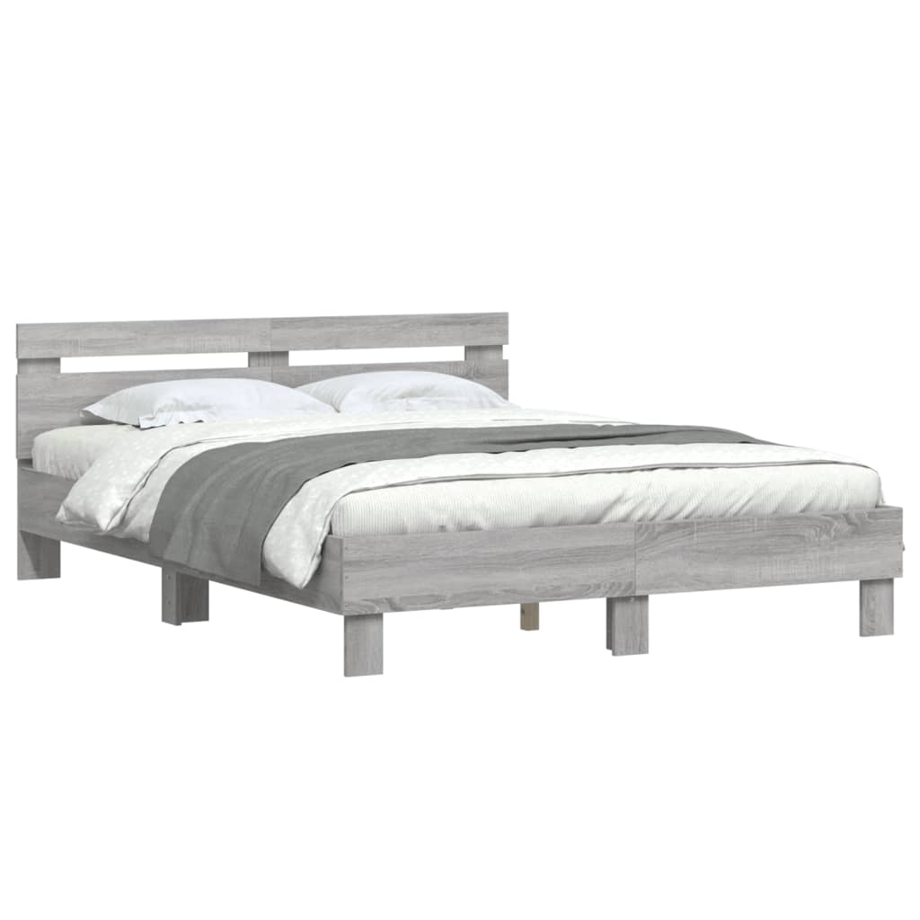 vidaXL Cadru de pat cu tăblie, gri sonoma, 140x200 cm, lemn prelucrat vidaXL Cadru de pat cu tăblie, gri sonoma, 140x200 cm, lemn prelucrat