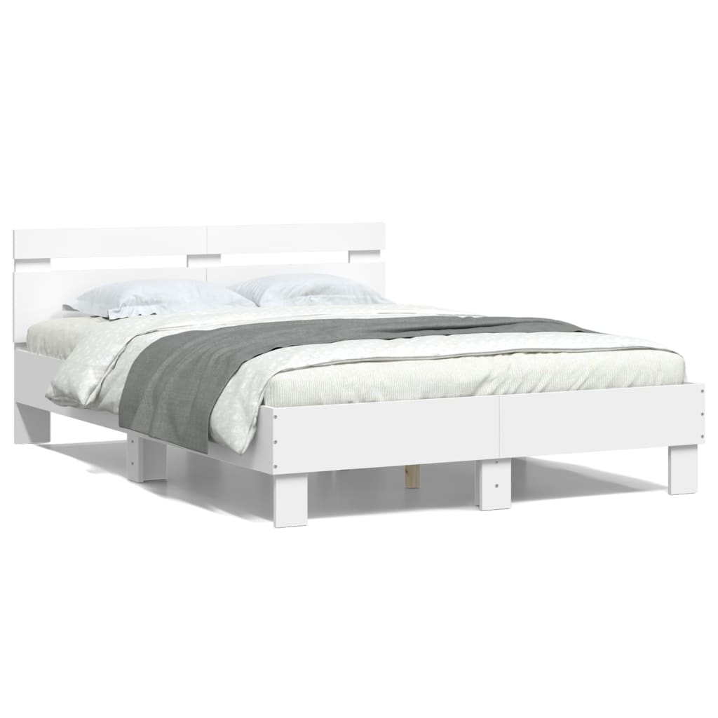 vidaXL Cadru de pat cu tăblie, alb, 120x200 cm, lemn prelucrat vidaXL Cadru de pat cu tăblie, alb, 120x200 cm, lemn prelucrat