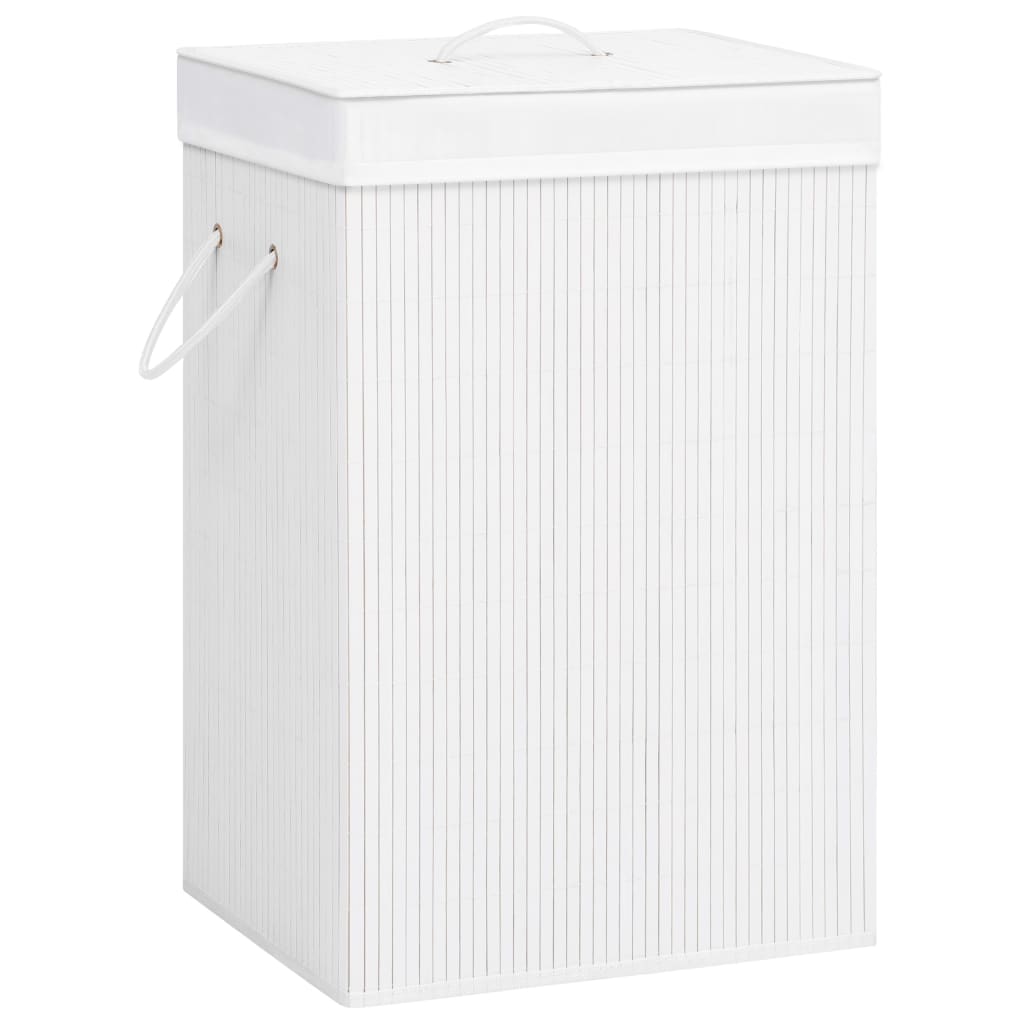 vidaXL Coș de rufe din bambus cu 2 secțiuni, alb, 72 L vidaXL Coș de rufe din bambus cu 2 secțiuni, alb, 72 L
