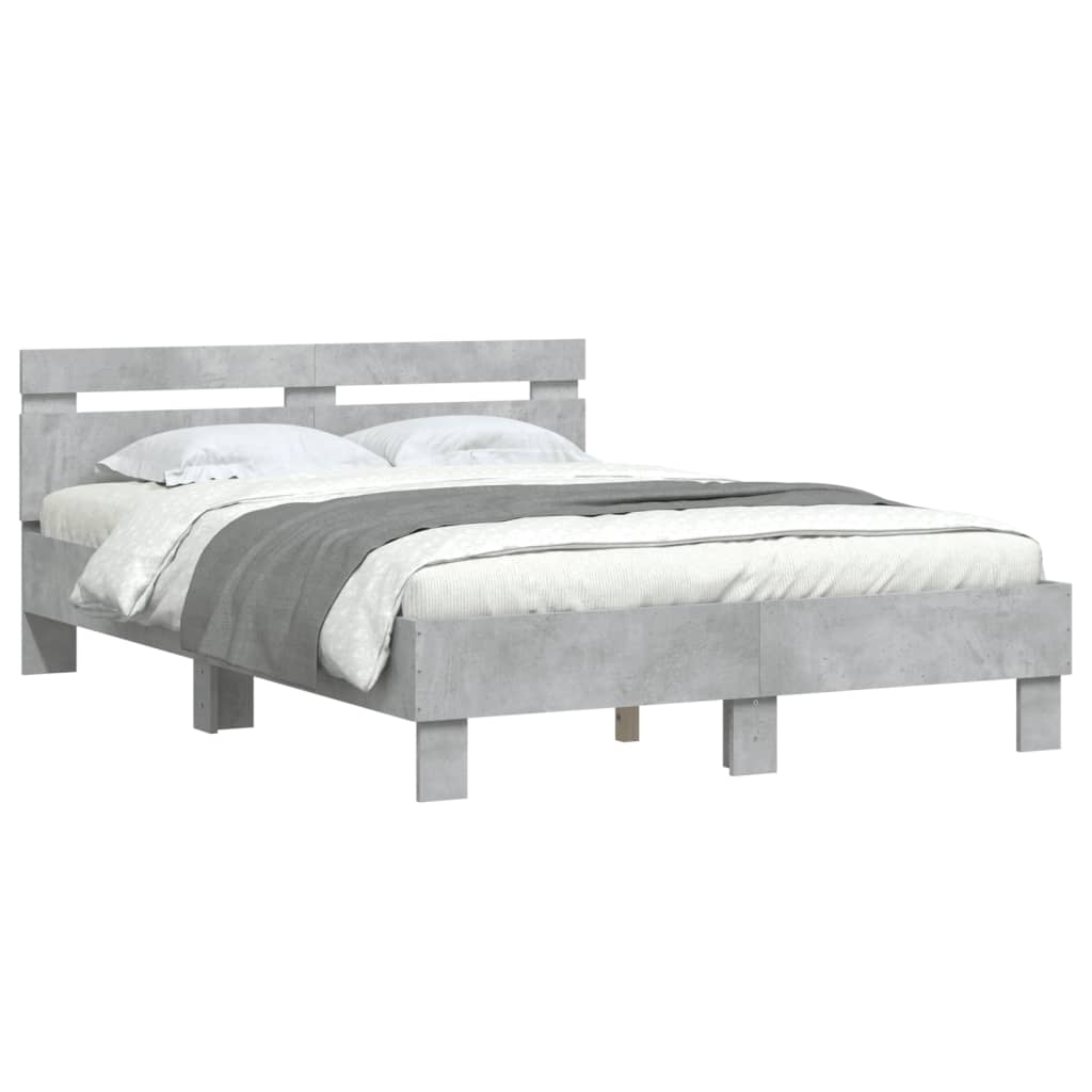 vidaXL Cadru de pat cu tăblie gri beton 120x200 cm lemn prelucrat vidaXL Cadru de pat cu tăblie gri beton 120x200 cm lemn prelucrat