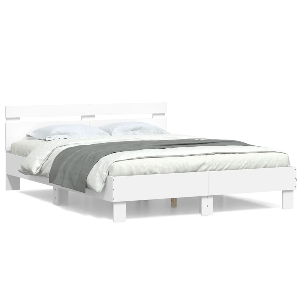 vidaXL Cadru de pat cu tăblie, alb, 140x190 cm, lemn prelucrat vidaXL Cadru de pat cu tăblie, alb, 140x190 cm, lemn prelucrat