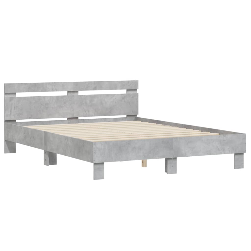 vidaXL Cadru de pat cu tăblie gri beton 140x190 cm lemn prelucrat vidaXL Cadru de pat cu tăblie gri beton 140x190 cm lemn prelucrat
