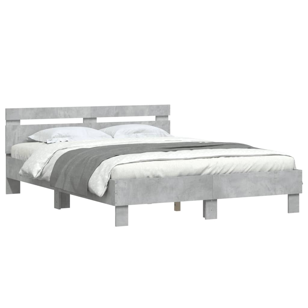 vidaXL Cadru de pat cu tăblie gri beton 140x190 cm lemn prelucrat vidaXL Cadru de pat cu tăblie gri beton 140x190 cm lemn prelucrat
