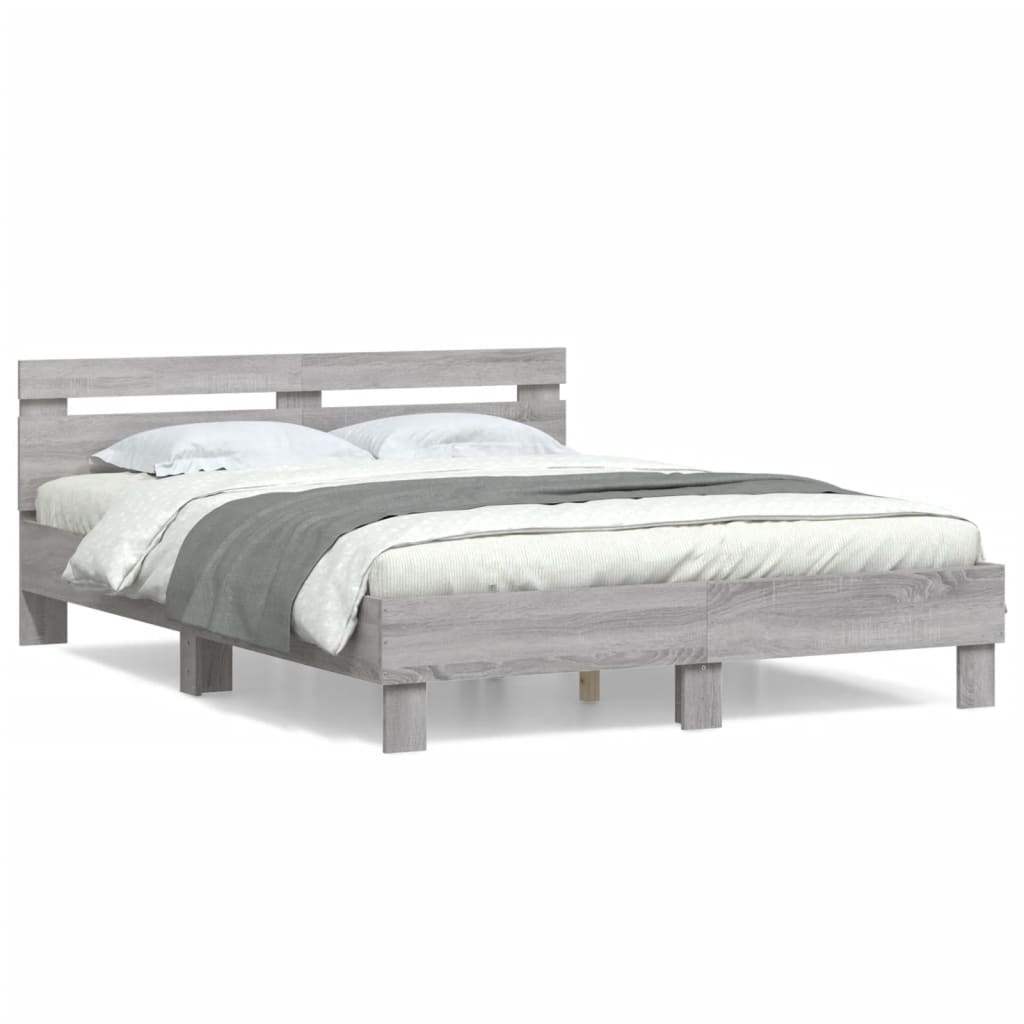 vidaXL Cadru de pat cu tăblie gri sonoma 140x190 cm lemn prelucrat vidaXL Cadru de pat cu tăblie gri sonoma 140x190 cm lemn prelucrat