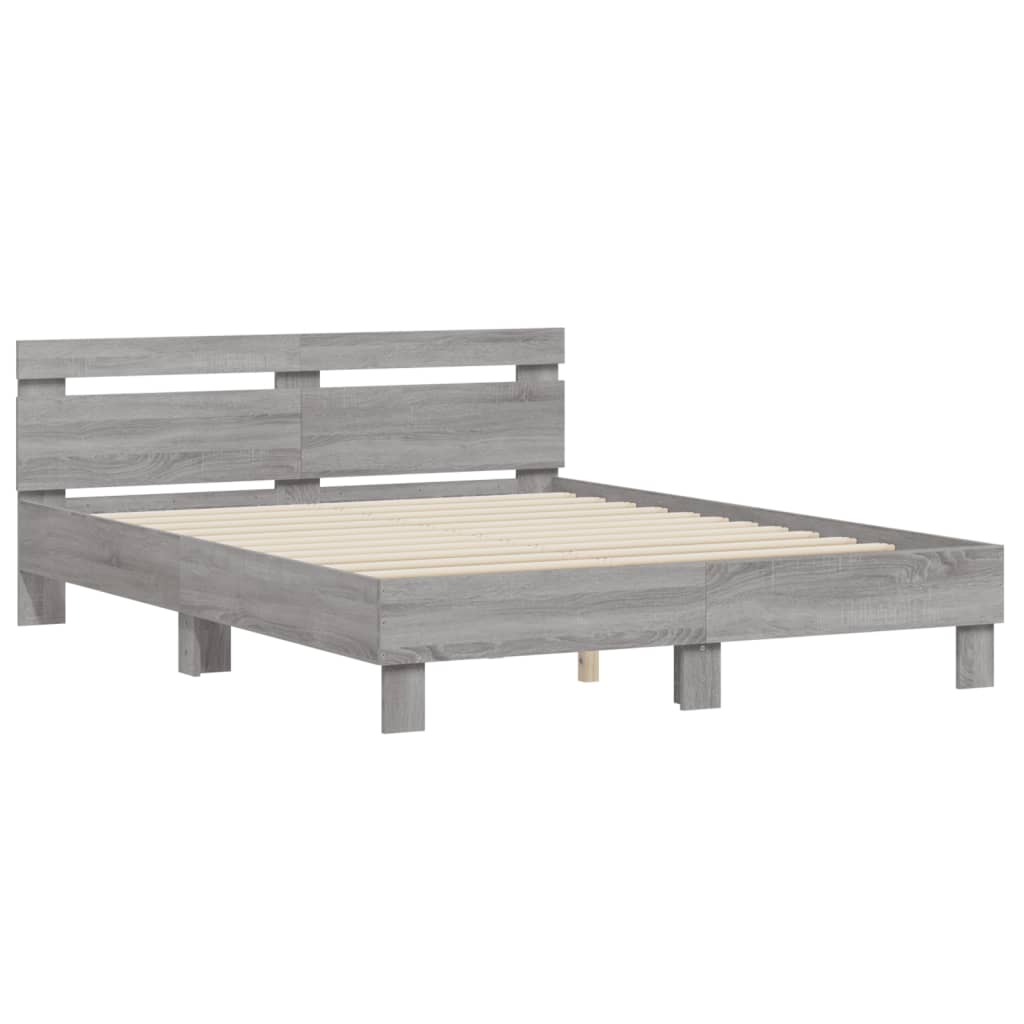vidaXL Cadru de pat cu tăblie gri sonoma 140x190 cm lemn prelucrat vidaXL Cadru de pat cu tăblie gri sonoma 140x190 cm lemn prelucrat