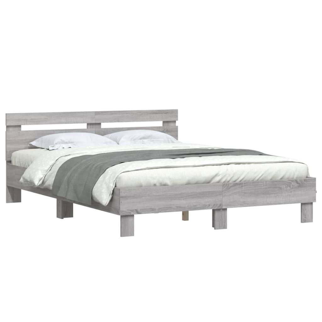 vidaXL Cadru de pat cu tăblie gri sonoma 140x190 cm lemn prelucrat vidaXL Cadru de pat cu tăblie gri sonoma 140x190 cm lemn prelucrat