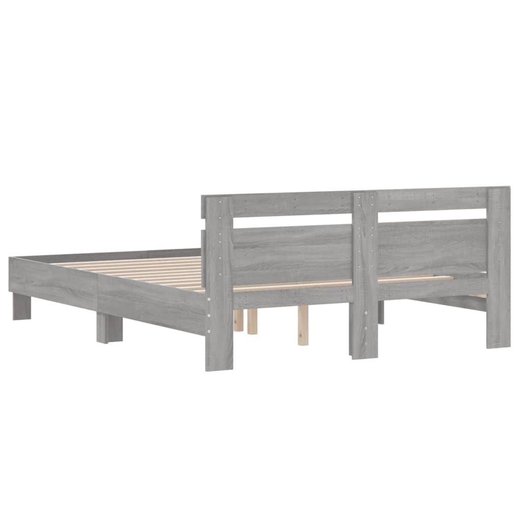 vidaXL Cadru de pat cu tăblie gri sonoma 140x190 cm lemn prelucrat vidaXL Cadru de pat cu tăblie gri sonoma 140x190 cm lemn prelucrat