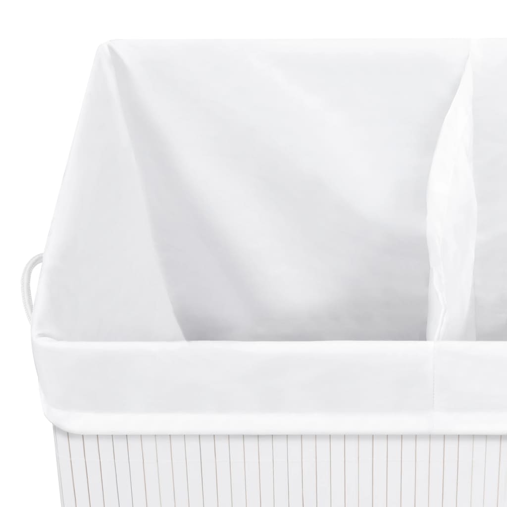 vidaXL Coș de rufe din bambus cu 2 secțiuni, alb, 100 L vidaXL Coș de rufe din bambus cu 2 secțiuni, alb, 100 L