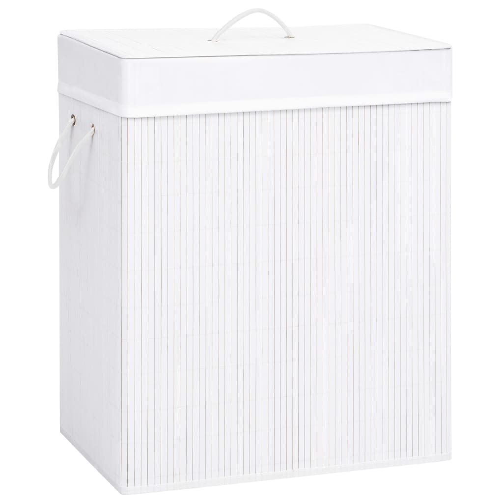 vidaXL Coș de rufe din bambus cu 2 secțiuni, alb, 100 L vidaXL Coș de rufe din bambus cu 2 secțiuni, alb, 100 L