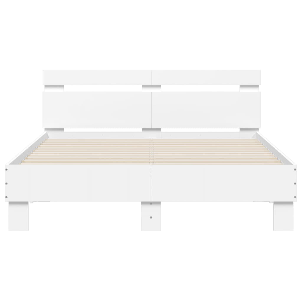 vidaXL Cadru de pat cu tăblie, alb, 135x190 cm, lemn prelucrat vidaXL Cadru de pat cu tăblie, alb, 135x190 cm, lemn prelucrat