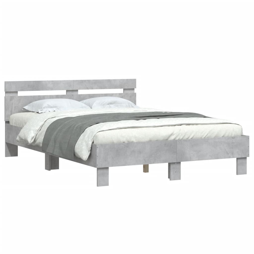 vidaXL Cadru de pat cu tăblie gri beton 135x190 cm lemn prelucrat vidaXL Cadru de pat cu tăblie gri beton 135x190 cm lemn prelucrat