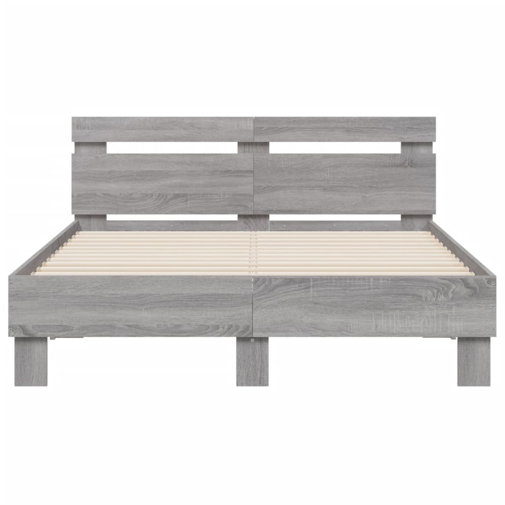 vidaXL Cadru de pat cu tăblie, gri sonoma, 135x190 cm, lemn prelucrat vidaXL Cadru de pat cu tăblie, gri sonoma, 135x190 cm, lemn prelucrat