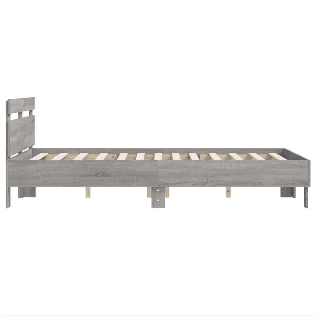 vidaXL Cadru de pat cu tăblie, gri sonoma, 135x190 cm, lemn prelucrat vidaXL Cadru de pat cu tăblie, gri sonoma, 135x190 cm, lemn prelucrat