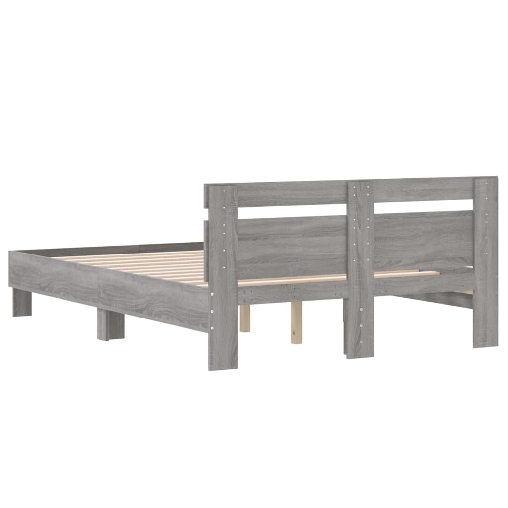 vidaXL Cadru de pat cu tăblie, gri sonoma, 135x190 cm, lemn prelucrat vidaXL Cadru de pat cu tăblie, gri sonoma, 135x190 cm, lemn prelucrat