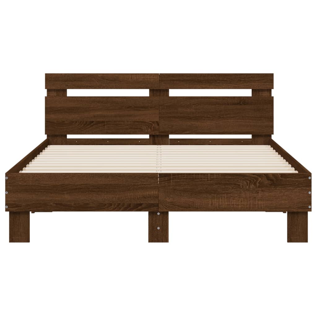 vidaXL Cadru de pat cu tăblie, stejar maro, 135x190 cm, lemn prelucrat vidaXL Cadru de pat cu tăblie, stejar maro, 135x190 cm, lemn prelucrat