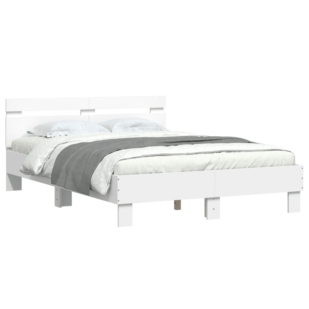 vidaXL Cadru de pat cu tăblie, alb, 120x190 cm, lemn prelucrat vidaXL Cadru de pat cu tăblie, alb, 120x190 cm, lemn prelucrat