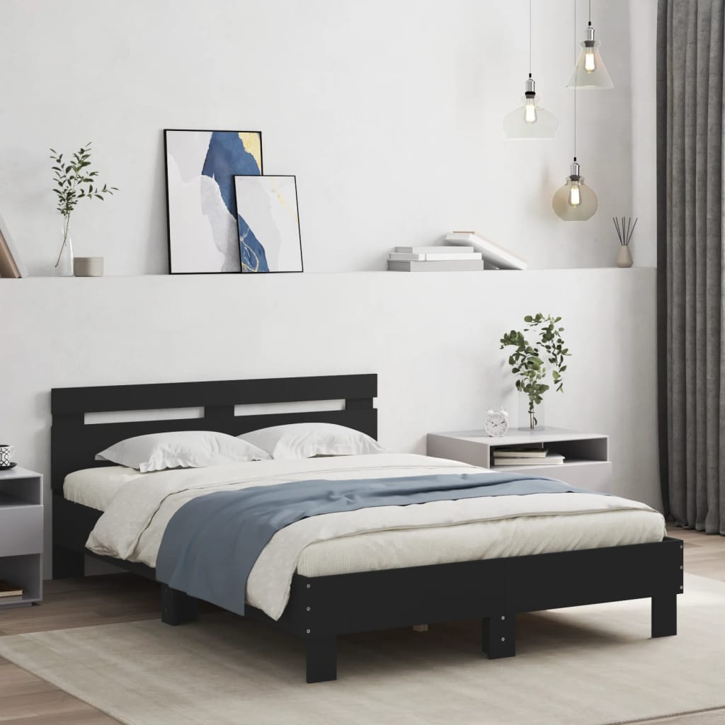 vidaXL Cadru de pat cu tăblie, negru, 120x190 cm, lemn prelucrat vidaXL Cadru de pat cu tăblie, negru, 120x190 cm, lemn prelucrat