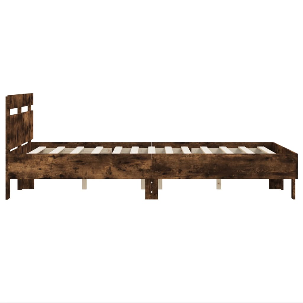 vidaXL Cadru de pat cu tăblie stejar fumuriu 120x190 cm lemn prelucrat vidaXL Cadru de pat cu tăblie stejar fumuriu 120x190 cm lemn prelucrat