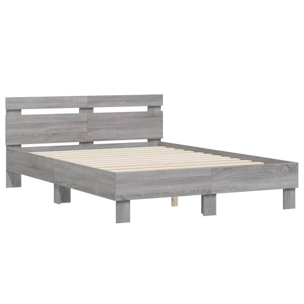 vidaXL Cadru de pat cu tăblie gri sonoma 120x190 cm lemn prelucrat vidaXL Cadru de pat cu tăblie gri sonoma 120x190 cm lemn prelucrat