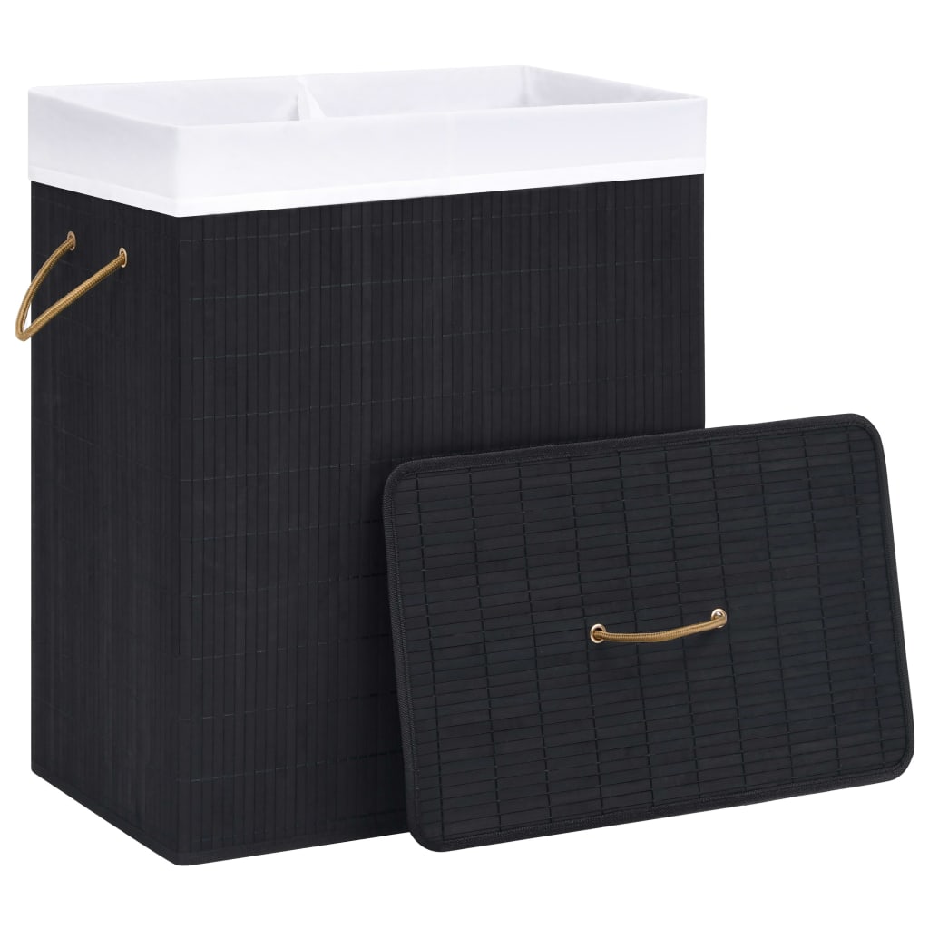 vidaXL Coș de rufe din bambus cu 2 secțiuni, negru, 100 L vidaXL Coș de rufe din bambus cu 2 secțiuni, negru, 100 L