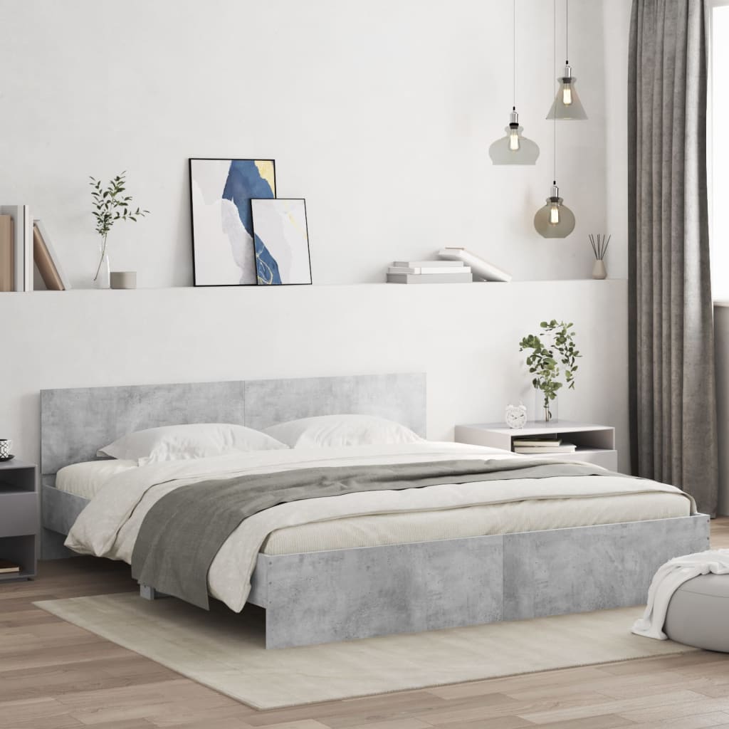 vidaXL Cadru de pat cu tăblie, gri beton, 180x200 cm vidaXL Cadru de pat cu tăblie, gri beton, 180x200 cm
