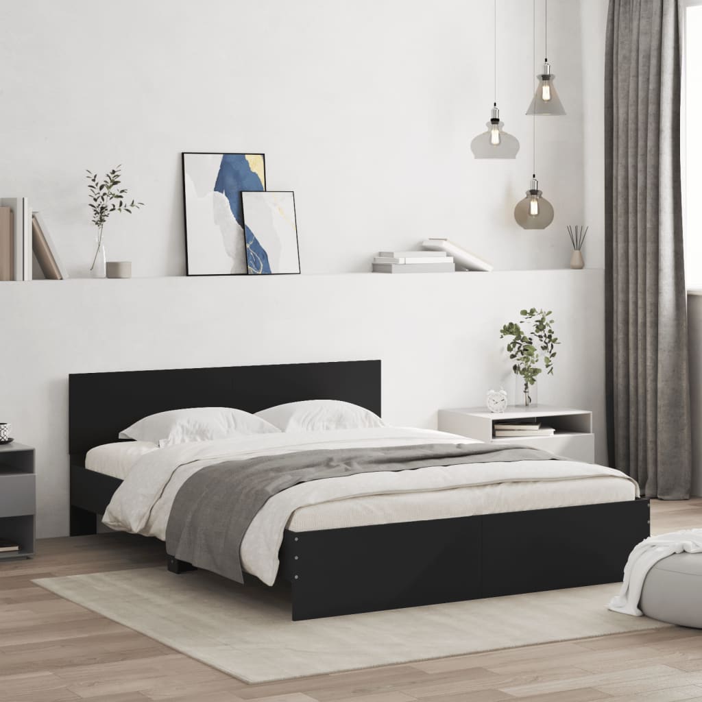 vidaXL Cadru de pat cu tăblie, negru, 140x190 cm vidaXL Cadru de pat cu tăblie, negru, 140x190 cm