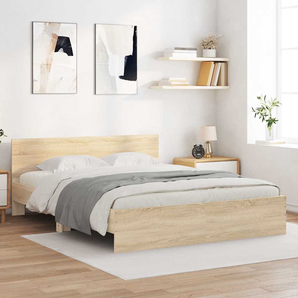 vidaXL Cadru de pat cu tăblie, stejar sonoma, 140x190 cm vidaXL Cadru de pat cu tăblie, stejar sonoma, 140x190 cm