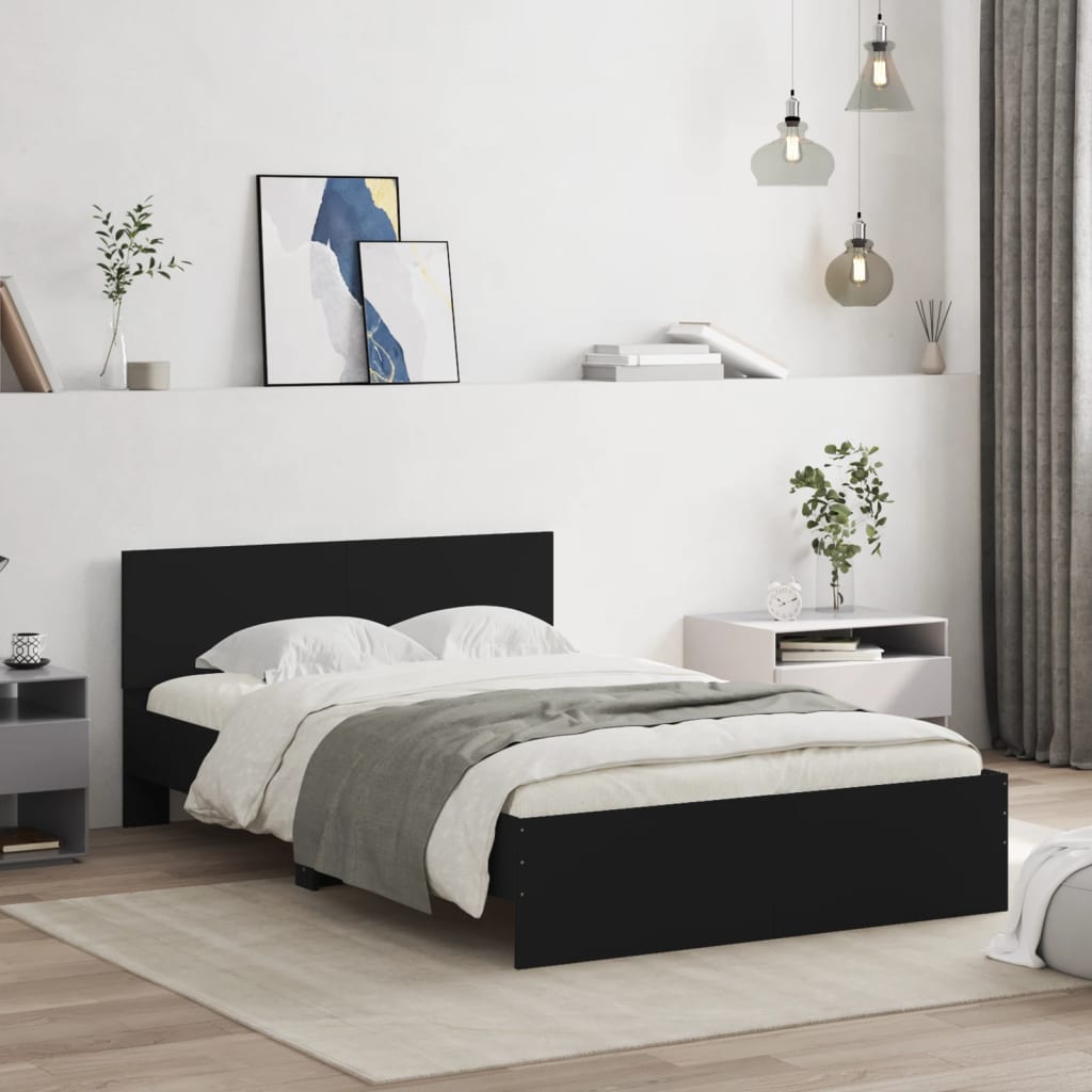 vidaXL Cadru de pat cu tăblie, negru, 135x190 cm vidaXL Cadru de pat cu tăblie, negru, 135x190 cm