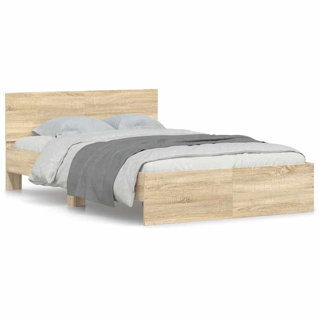 vidaXL Cadru de pat cu tăblie, stejar sonoma, 135x190 cm vidaXL Cadru de pat cu tăblie, stejar sonoma, 135x190 cm