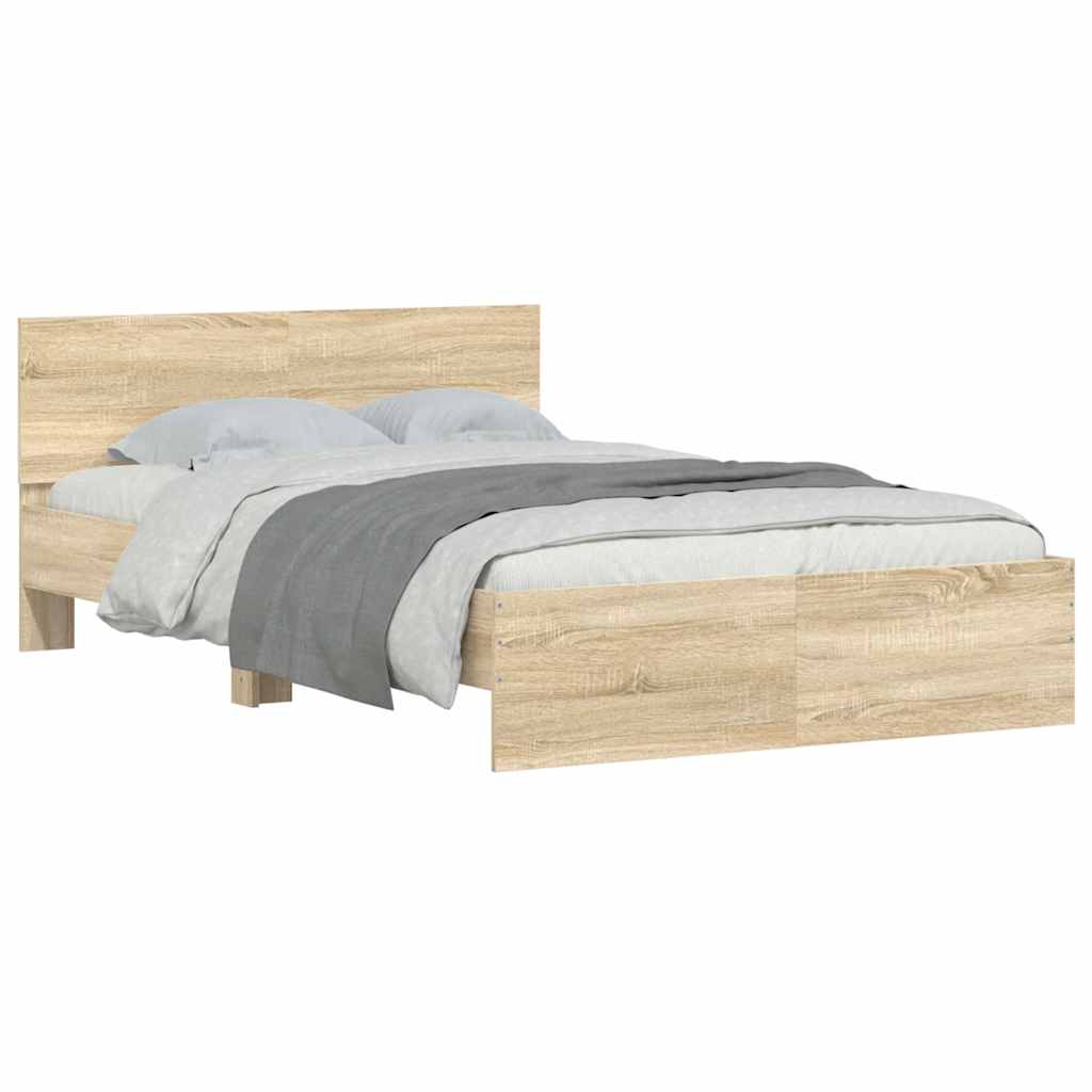 vidaXL Cadru de pat cu tăblie, stejar sonoma, 135x190 cm vidaXL Cadru de pat cu tăblie, stejar sonoma, 135x190 cm