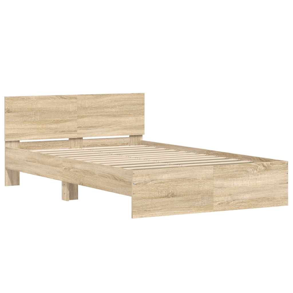 vidaXL Cadru de pat cu tăblie, stejar sonoma, 135x190 cm vidaXL Cadru de pat cu tăblie, stejar sonoma, 135x190 cm