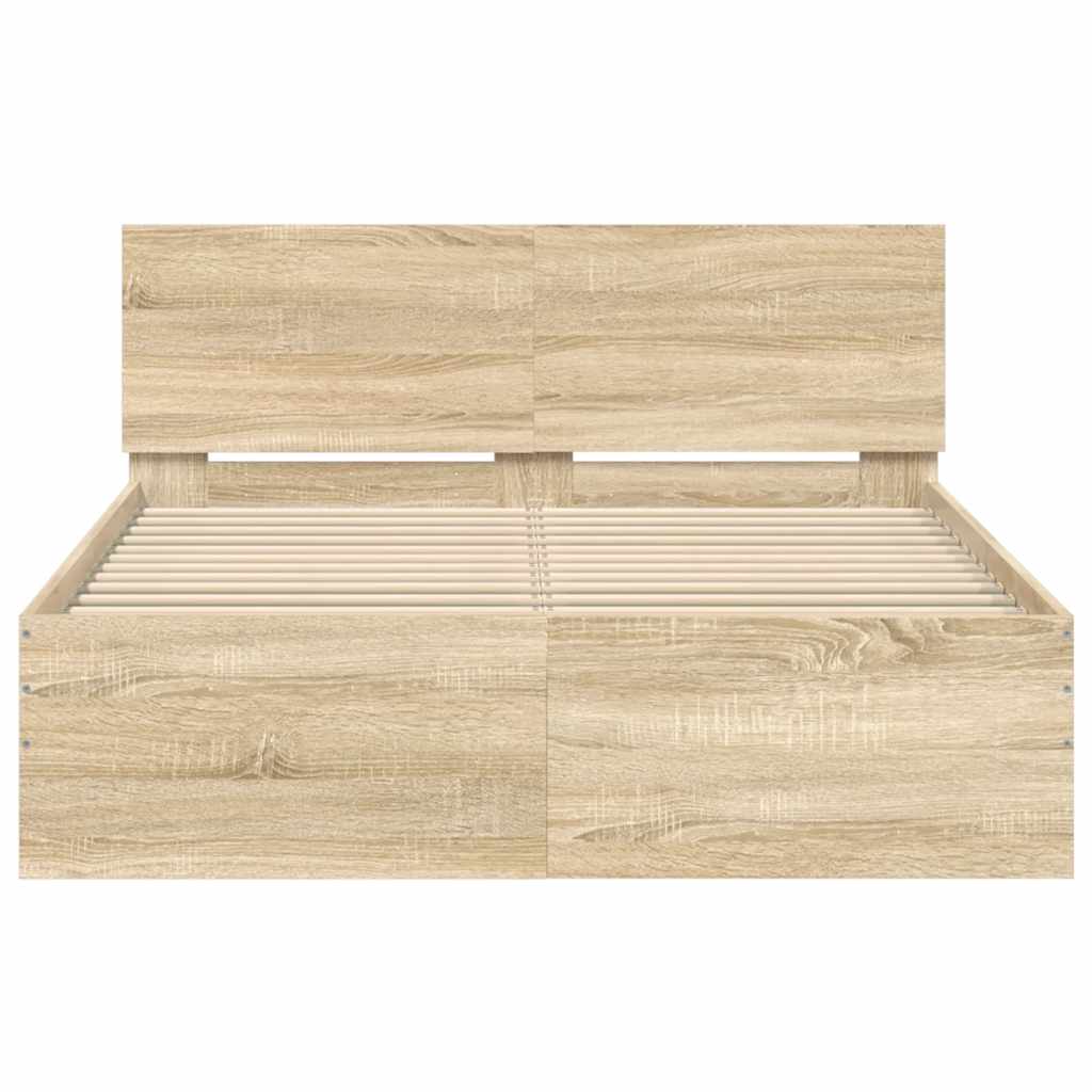 vidaXL Cadru de pat cu tăblie, stejar sonoma, 135x190 cm vidaXL Cadru de pat cu tăblie, stejar sonoma, 135x190 cm