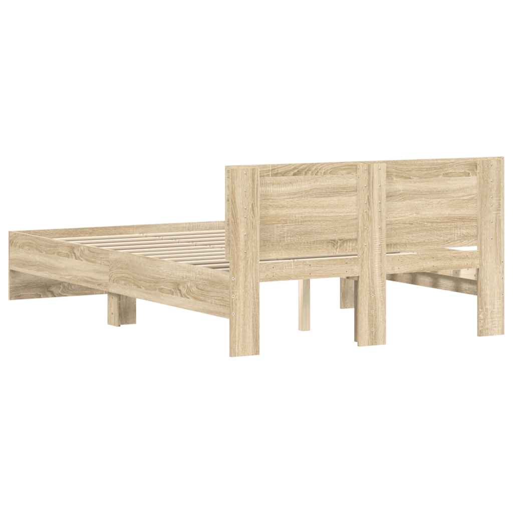vidaXL Cadru de pat cu tăblie, stejar sonoma, 135x190 cm vidaXL Cadru de pat cu tăblie, stejar sonoma, 135x190 cm